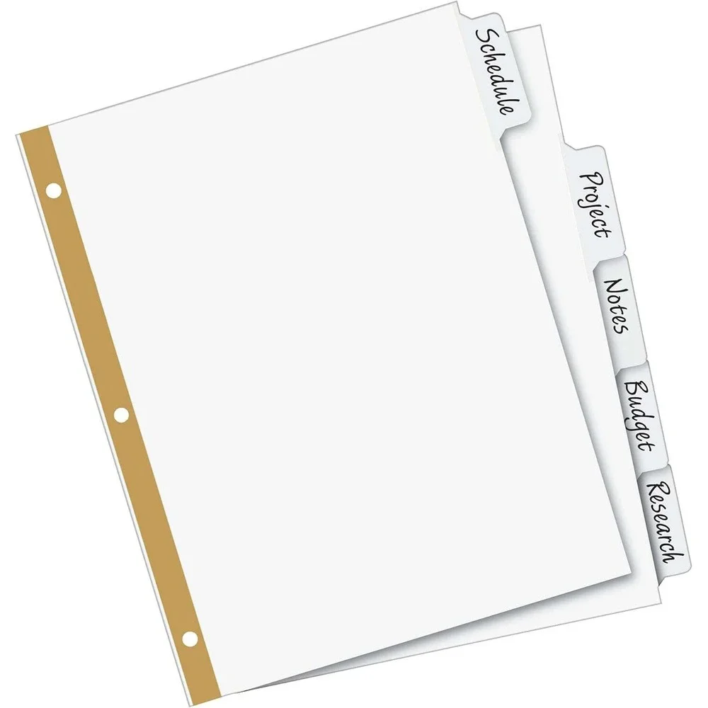 Avery 23075 Big Tab Write & Erase Dividers 5-Tab White 10 Sets Bulk Pack